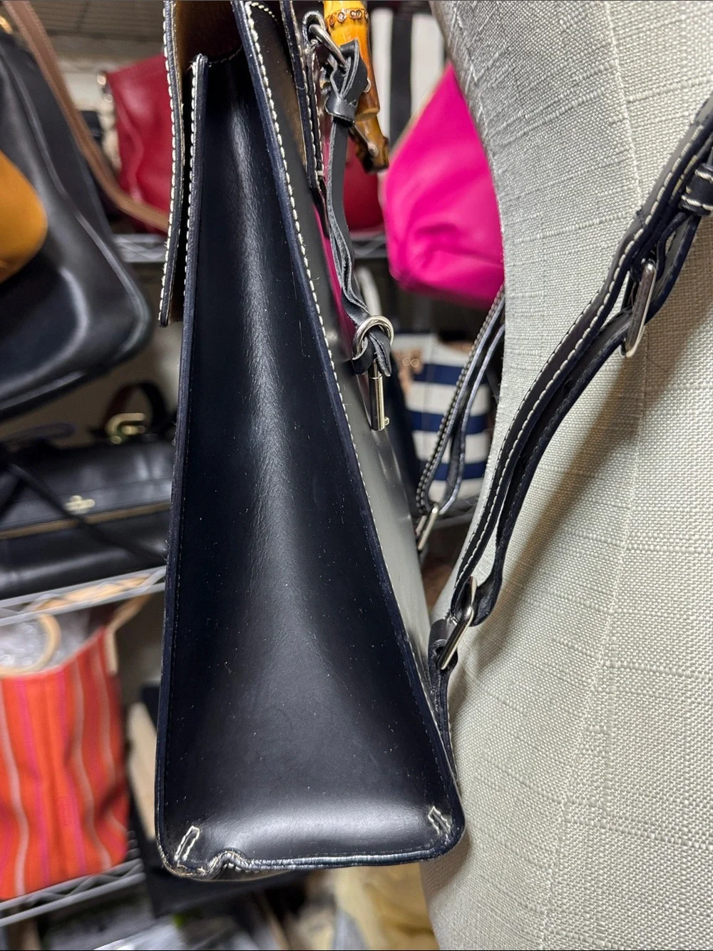 Dooney & Bourke Black Convertible Leather Backpack satchel with Bamboo Handle